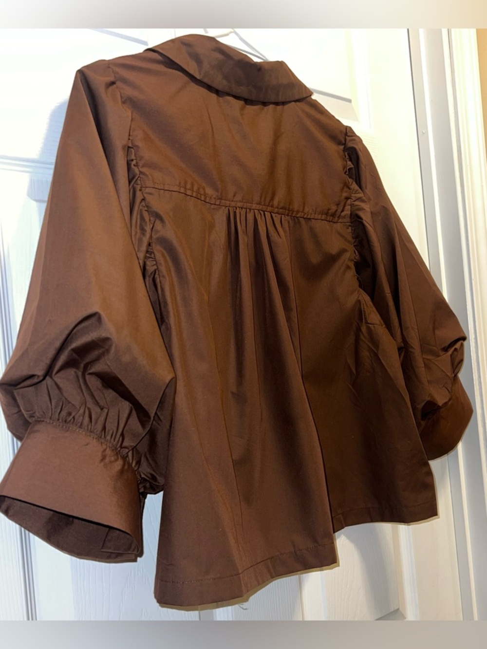 Small Entro Chocolate Brown Puff-Sleeve Cotton Blouse - Picture 7 of 7